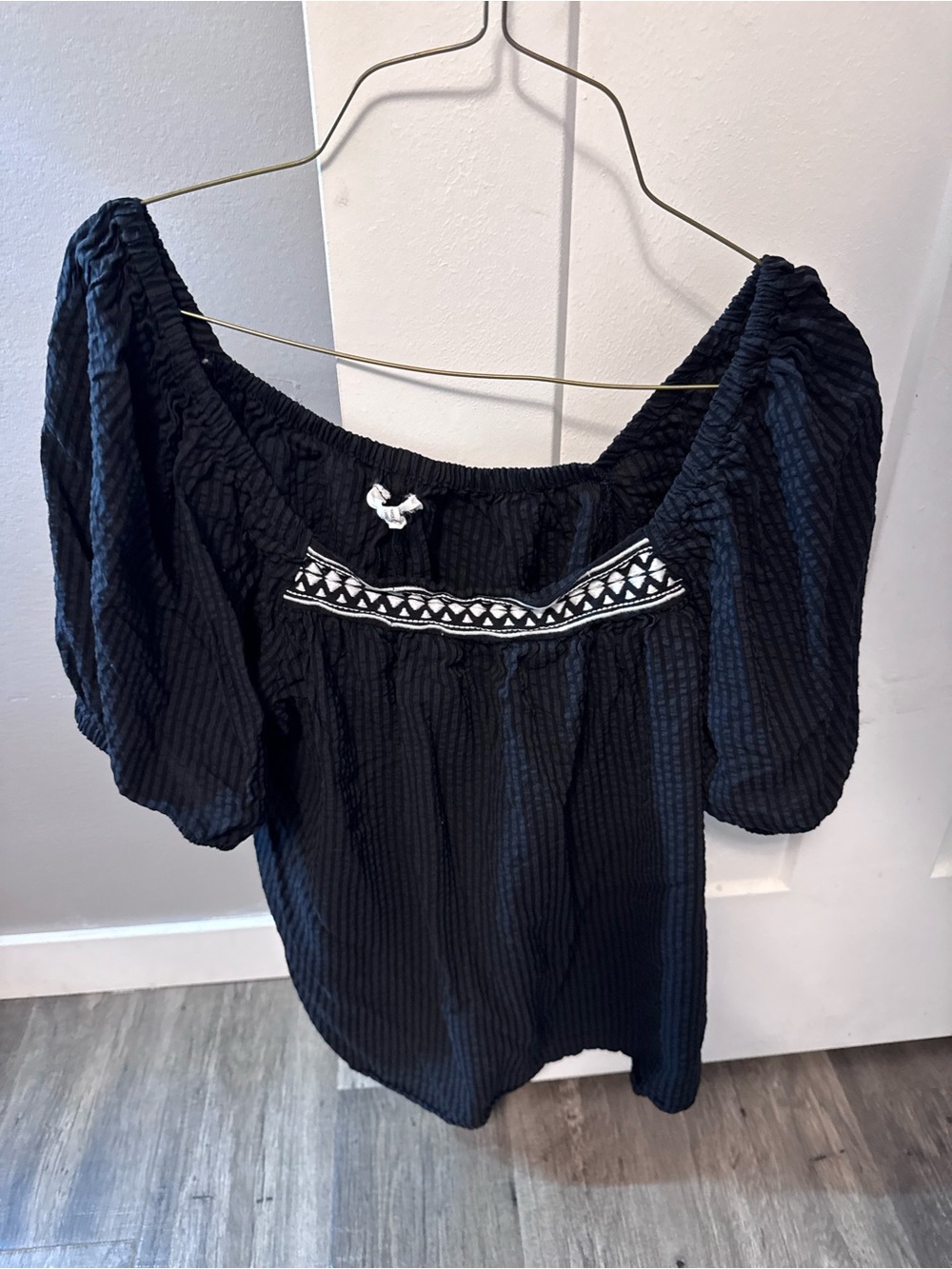 Maurices Black Off-Shoulder Top with White Embroidered Trim